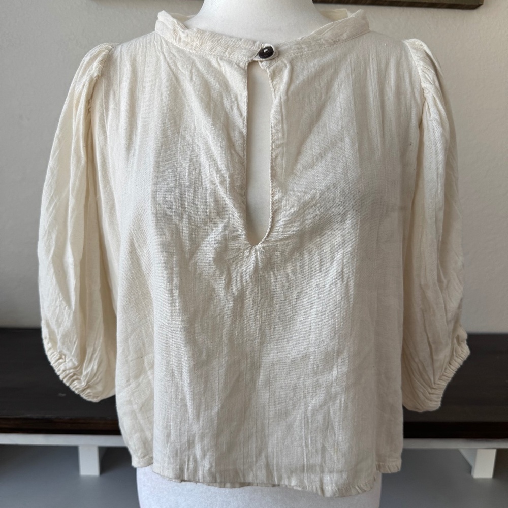 Jen's Pirate Booty Cream Boho Peasant Blouse Keyhole Top Women's Size S 4